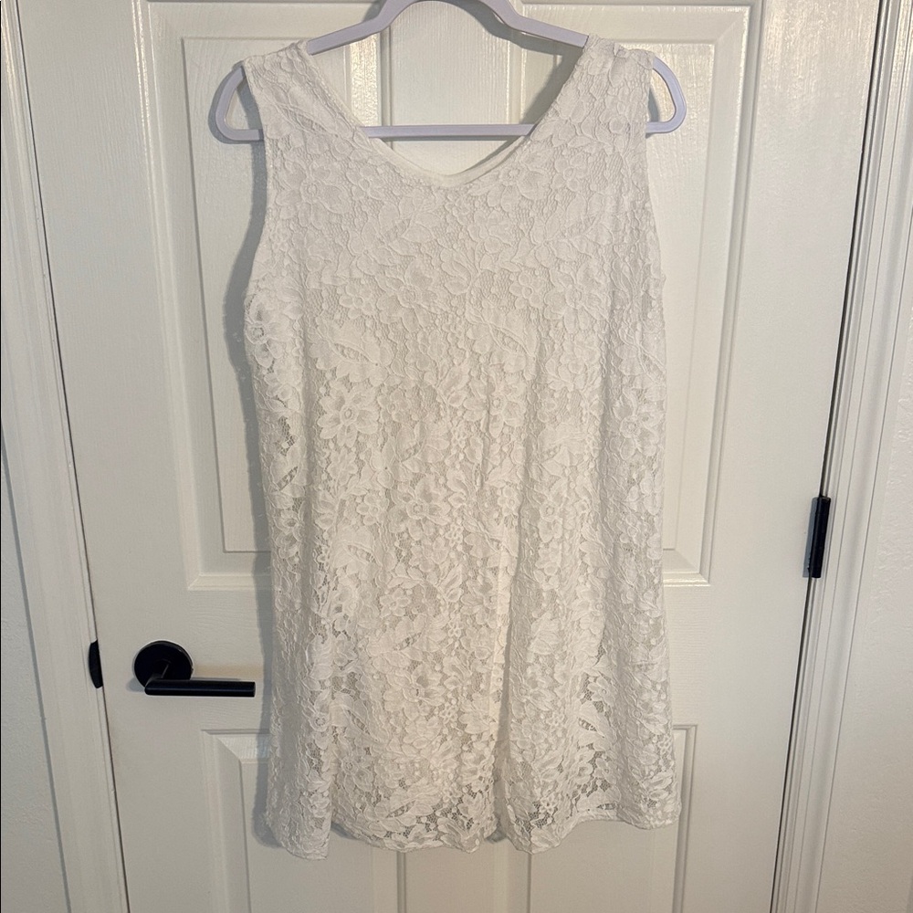 White Lace Cotton Blend Shift Dress S/M Boho Coquette